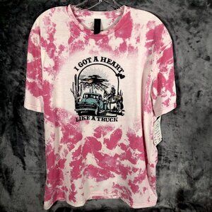 Women's Heart Like A Truck Country Music Bleached Short Sleeve Graphic Tee Shirt